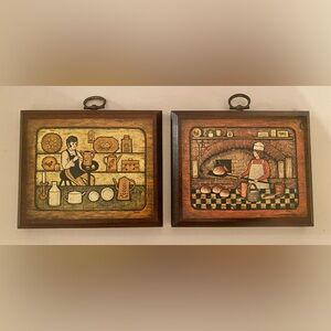 Cornwall Wood Plaques Pair Pictures Vintage MCM countrycore 
Country Kitchen
